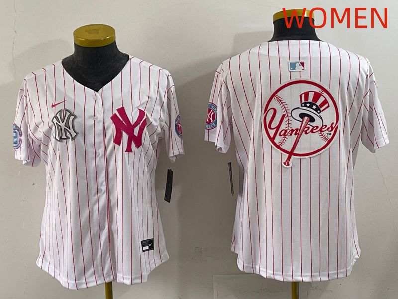 Women 2025 New York Yankees Blank White Stripe Joint Name Nike MLB Jersey style 25->women mlb jersey->Women Jersey